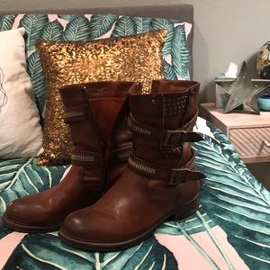 Brown Studded Moto Boots